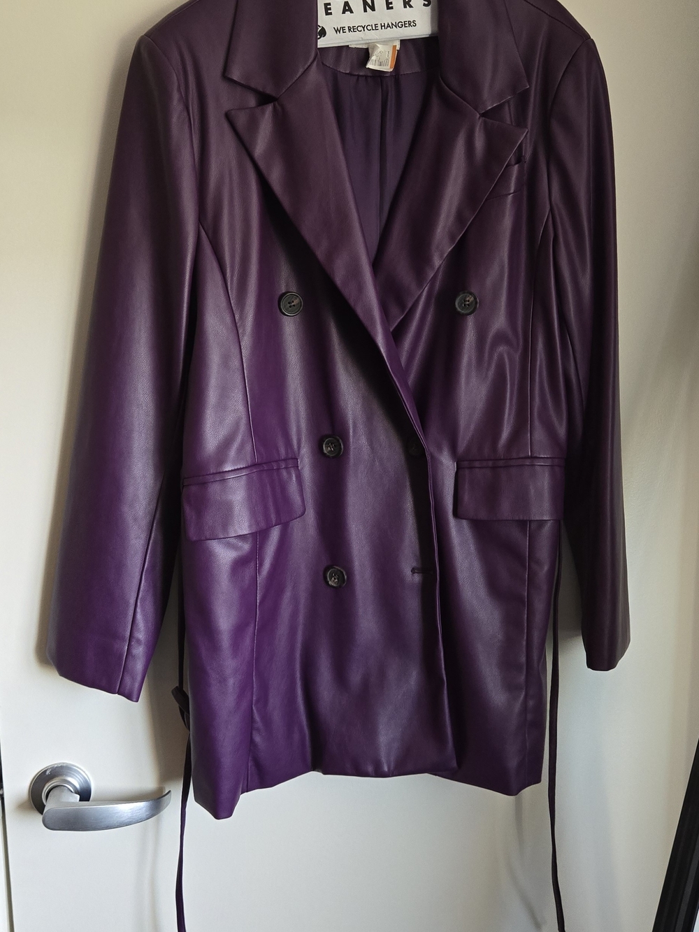 Avec Les Filles Deep Purple Faux Leather Double-Breasted Blazer